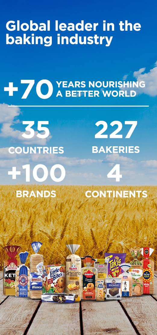 Global leader in the baking industry whit more than 70 years nourishing a better world in 35 countries on 4 continents with 227 bakeries and more than 100 brands.